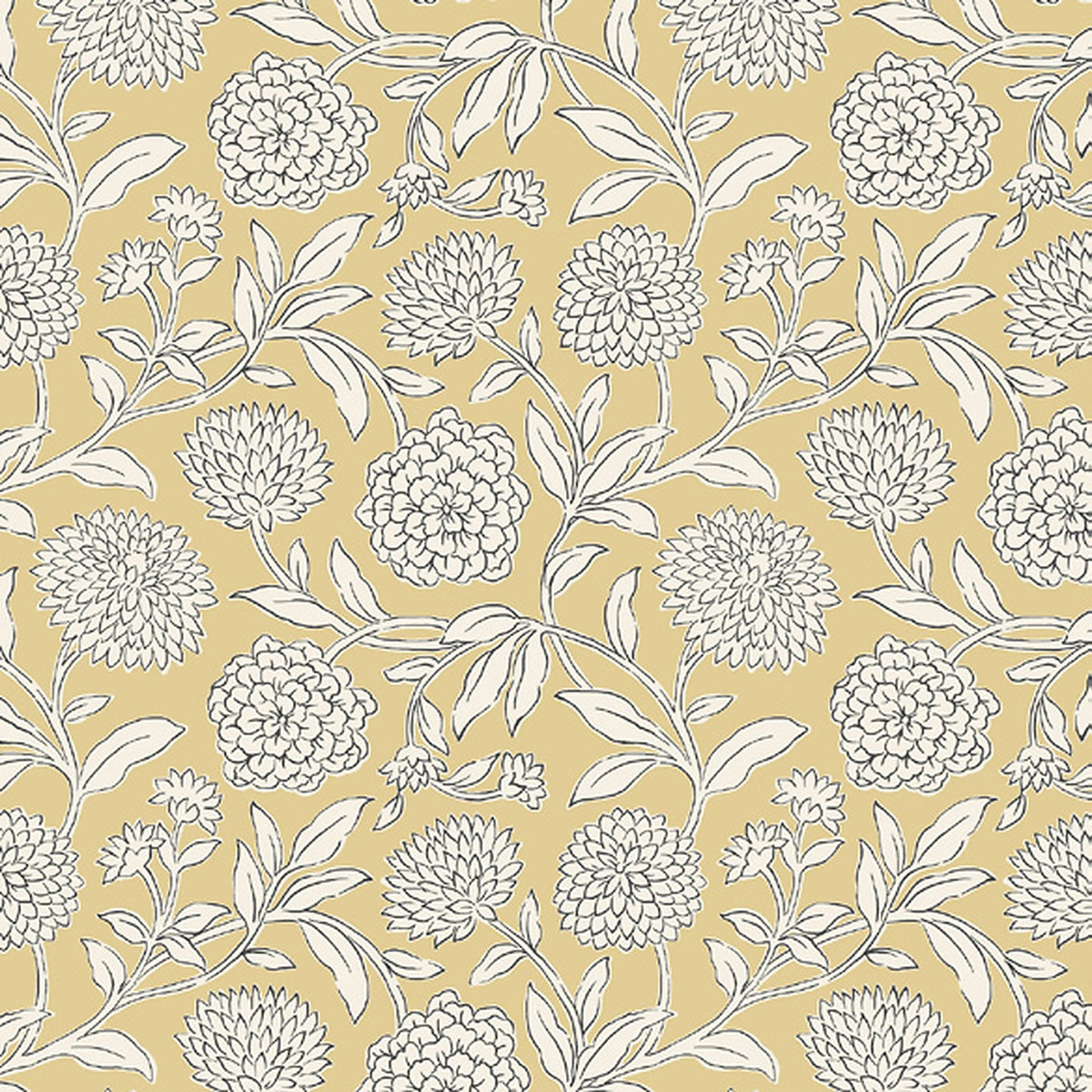 Chatsworth Garden Floral Trail Wallpaper in Butter