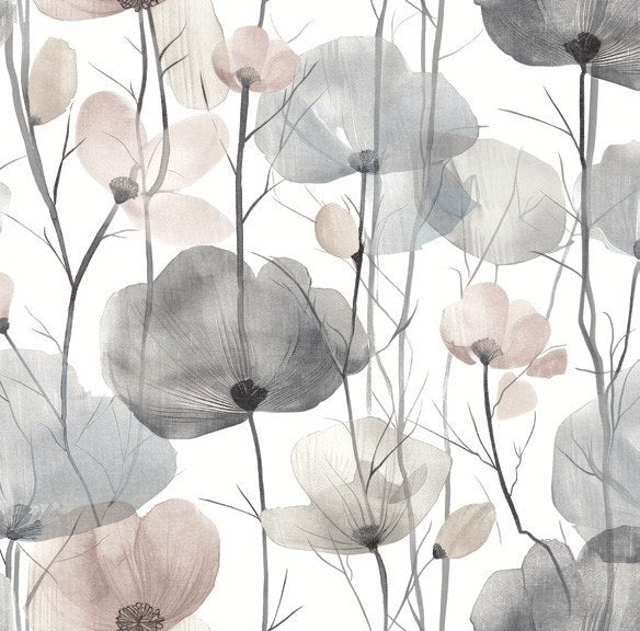 Cotswolds Poppies Grey Floral Wallpaper wallpaper