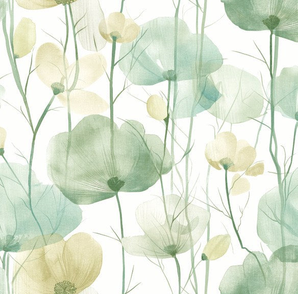 Cotswolds Poppies Floral Wallpaper in Turquoise